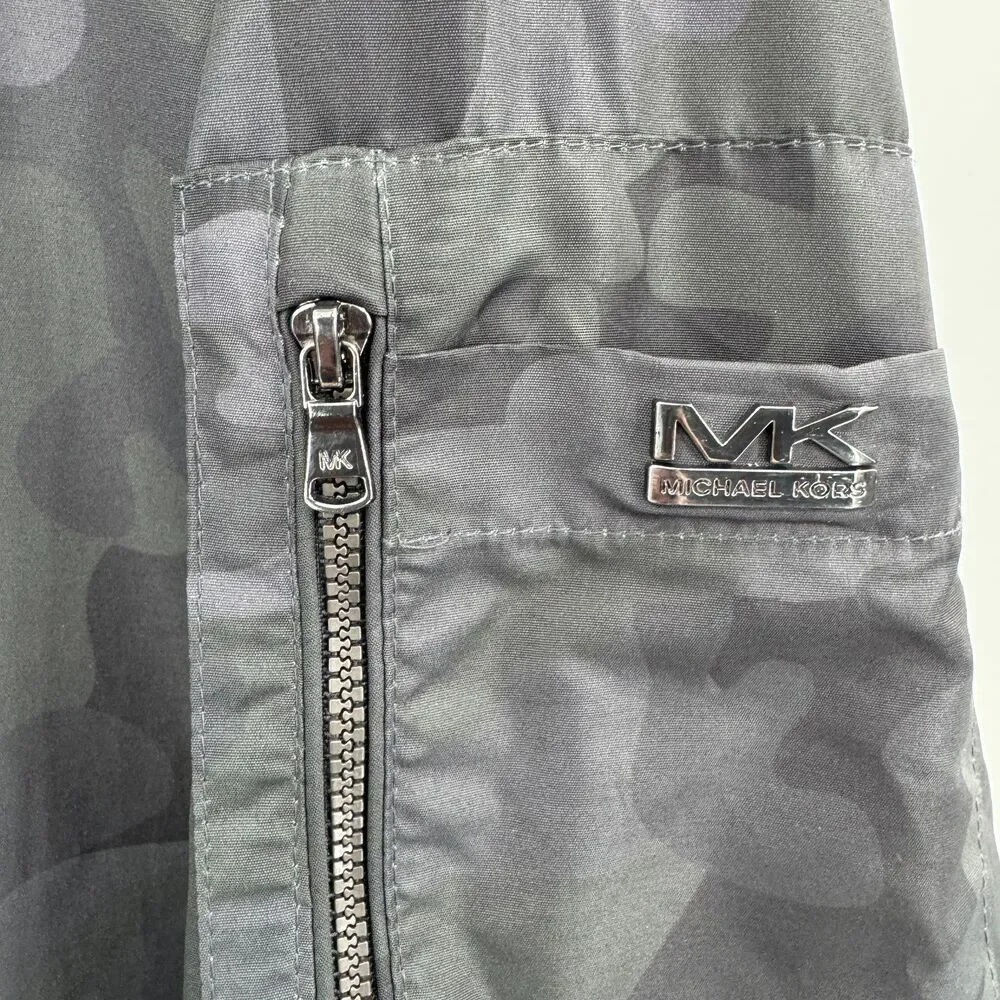 MICHAEL KORS Black Gray Camouflage Camo Bomber Jacket Size XXL 2XL